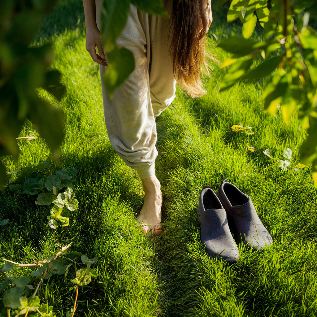 walking barefoot on the grass